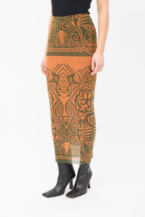 Jean Paul Gaultier SS 1996 Orange & Green Mesh Printed Midi Skirt