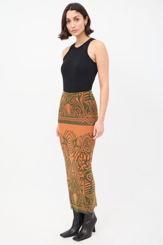 Jean Paul Gaultier SS 1996 Orange & Green Mesh Printed Midi Skirt