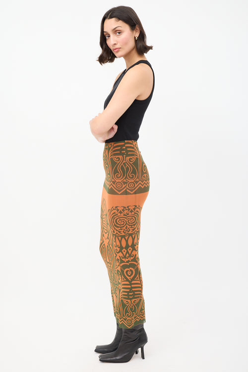 Jean Paul Gaultier SS 1996 Orange & Green Mesh Printed Midi Skirt