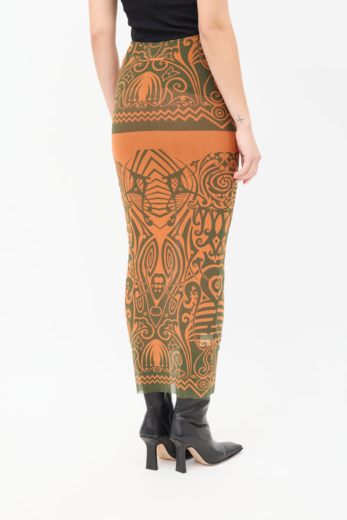 Jean Paul Gaultier SS 1996 Orange & Green Mesh Printed Midi Skirt