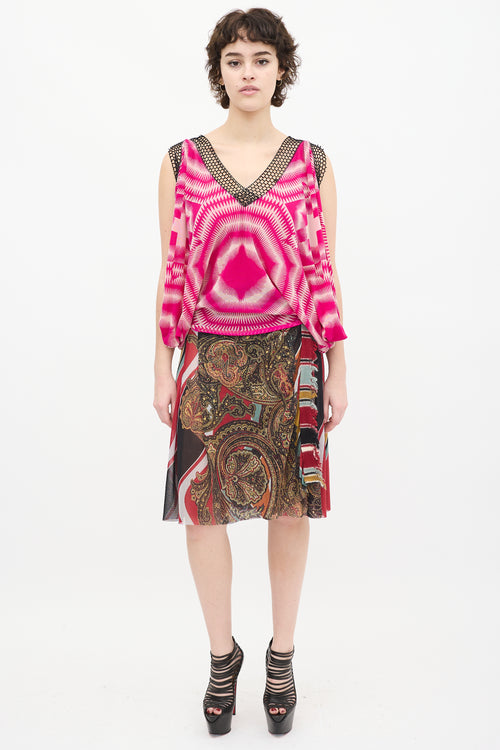 Jean Paul Gaultier Soleil Pink & White Geometric Print Top