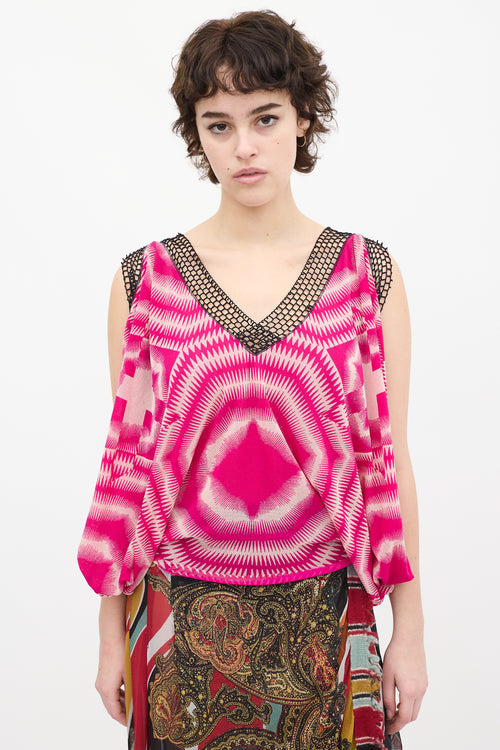 Jean Paul Gaultier Soleil Pink & White Geometric Print Top