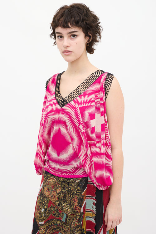 Jean Paul Gaultier Soleil Pink & White Geometric Print Top