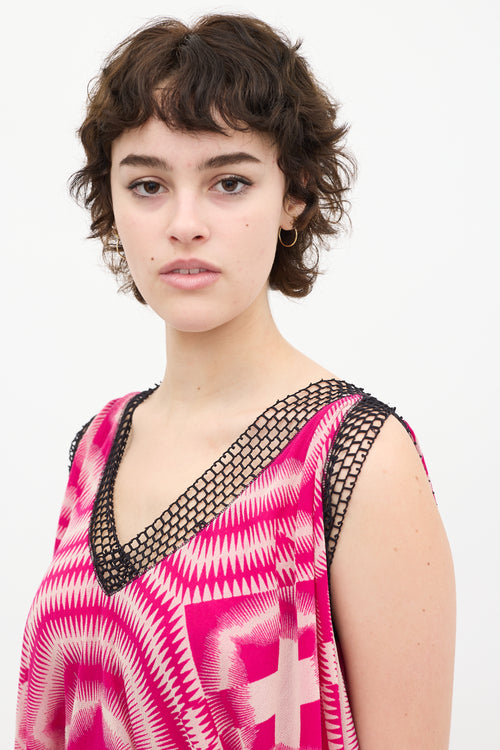 Jean Paul Gaultier Soleil Pink & White Geometric Print Top