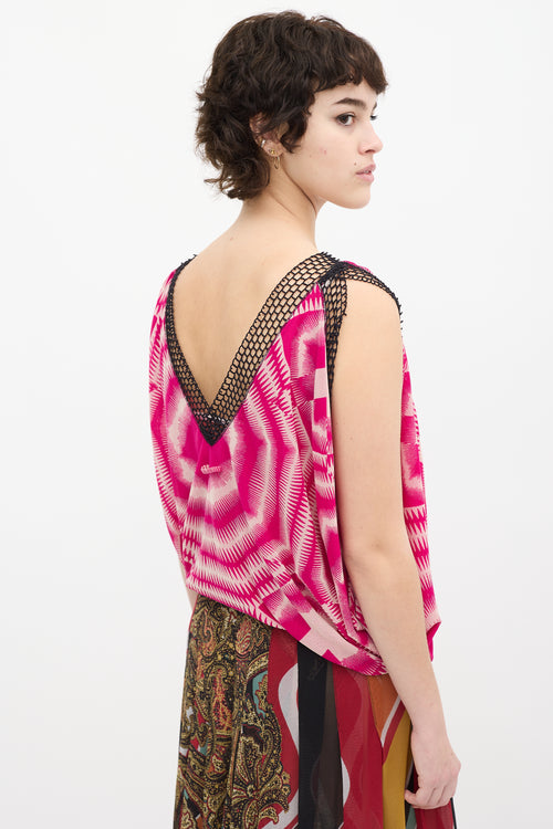 Jean Paul Gaultier Soleil Pink & White Geometric Print Top