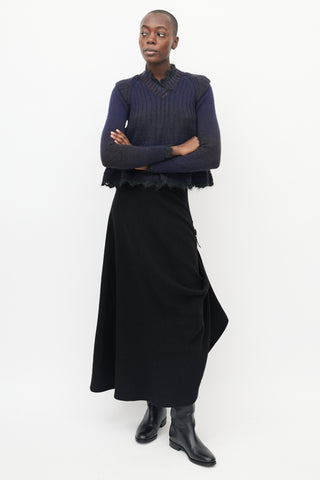 Jean Paul Gaultier Purple & Black Crochet Trim Peplum Sweater