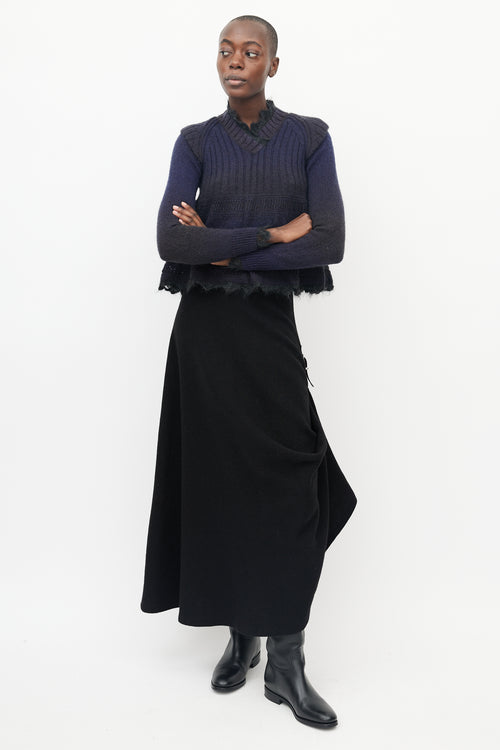 Jean Paul Gaultier Purple & Black Crochet Trim Peplum Sweater