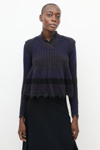 Jean Paul Gaultier Purple & Black Crochet Trim Peplum Sweater