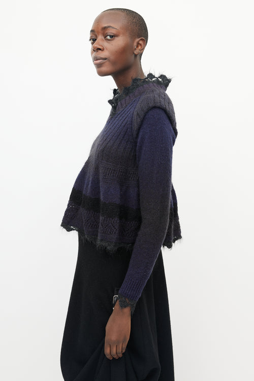 Jean Paul Gaultier Purple & Black Crochet Trim Peplum Sweater