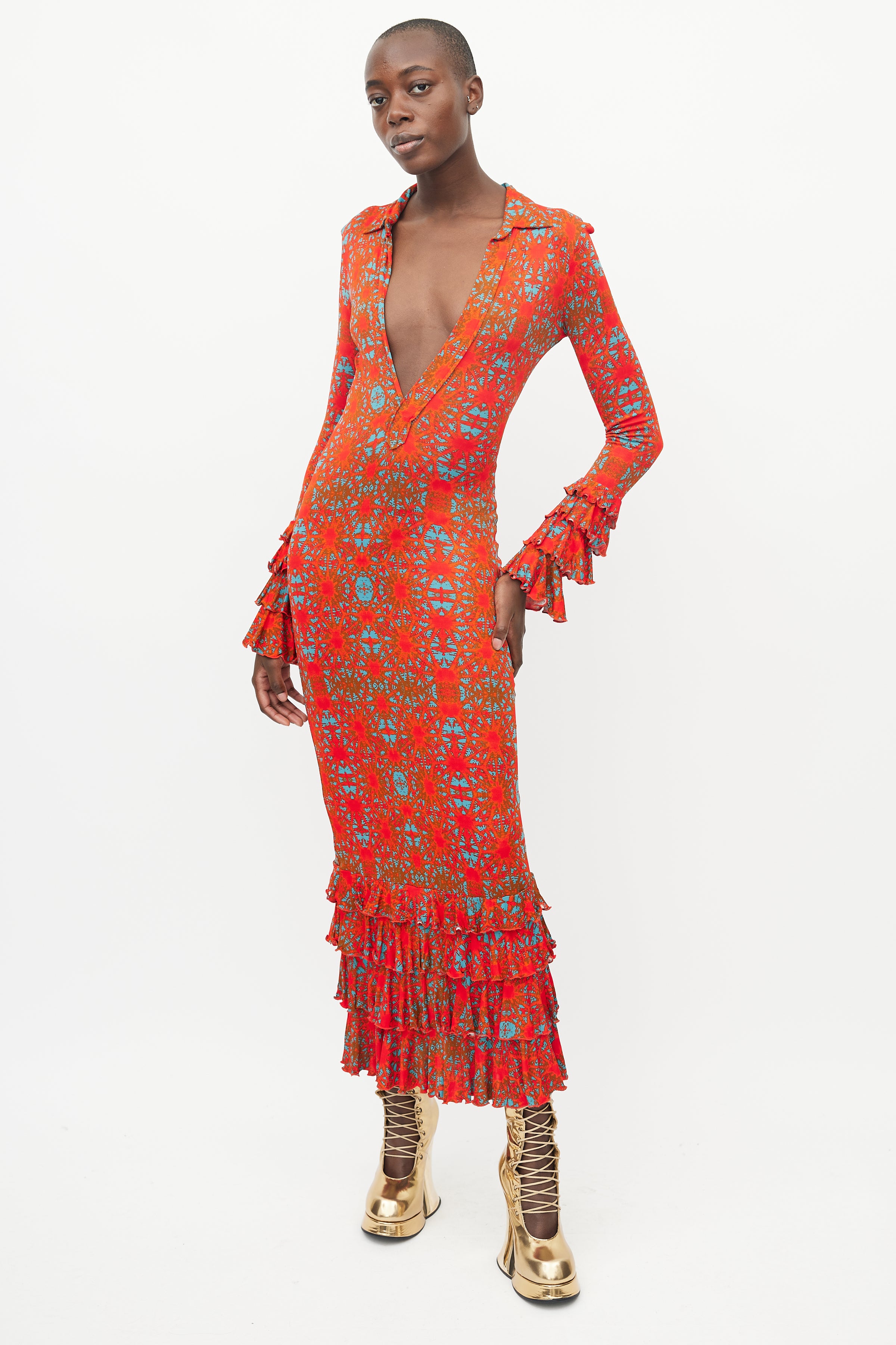 Jean Paul Gaultier // Red & Blue Geometric Ruffle Dress – VSP Consignment