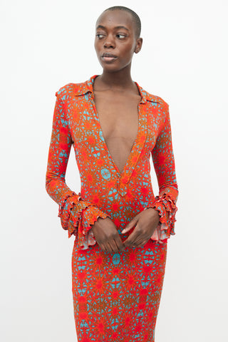 Jean Paul Gaultier Red & Blue Geometric Ruffle Dress