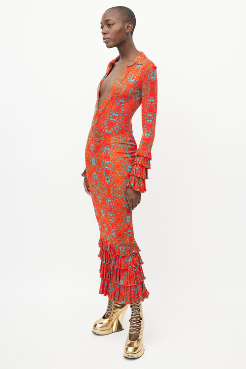 Jean Paul Gaultier Red & Blue Geometric Ruffle Dress