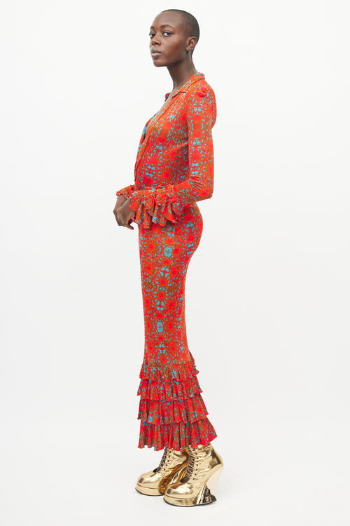 Jean Paul Gaultier Red & Blue Geometric Ruffle Dress