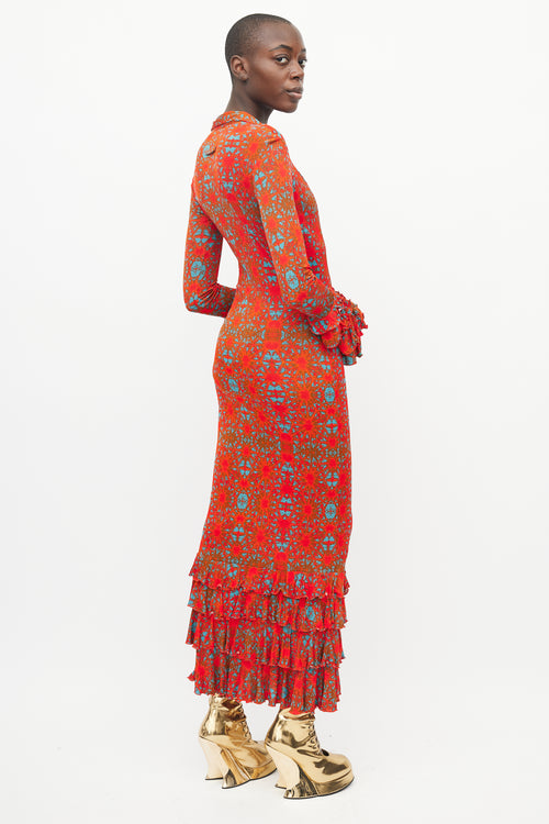 Jean Paul Gaultier Red & Blue Geometric Ruffle Dress