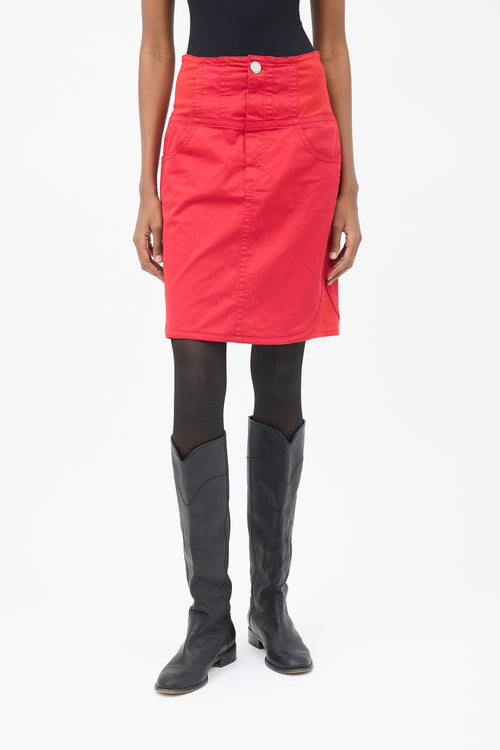 Jean Paul Gaultier Red Denim & Mesh High Waist Skirt