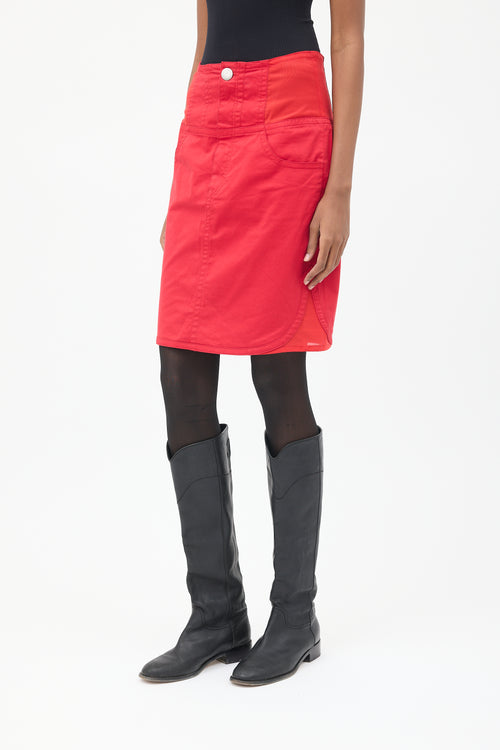 Jean Paul Gaultier Red Denim & Mesh High Waist Skirt