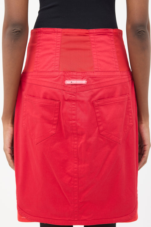 Jean Paul Gaultier Red Denim & Mesh High Waist Skirt