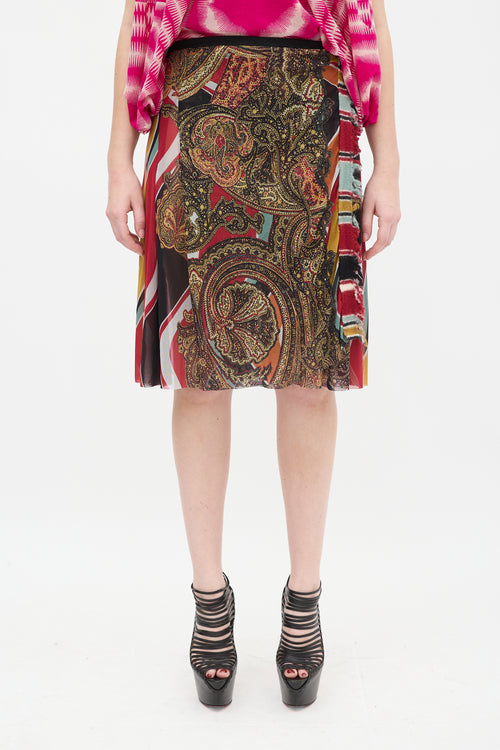 Jean Paul Gaultier Femme Red & Multi Paisley Skirt