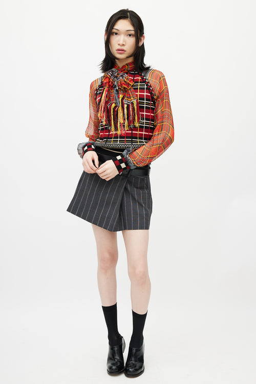 Jean Paul Gaultier Red & Multicolour Plaid Knit Scarf Top