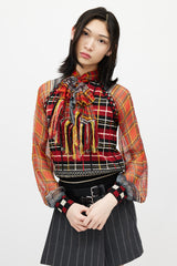 Jean Paul Gaultier Red & Multicolour Plaid Knit Scarf Top