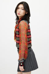 Jean Paul Gaultier Red & Multicolour Plaid Knit Scarf Top