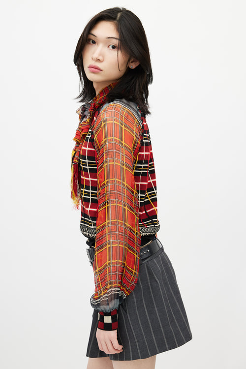 Jean Paul Gaultier Red & Multicolour Plaid Knit Scarf Top