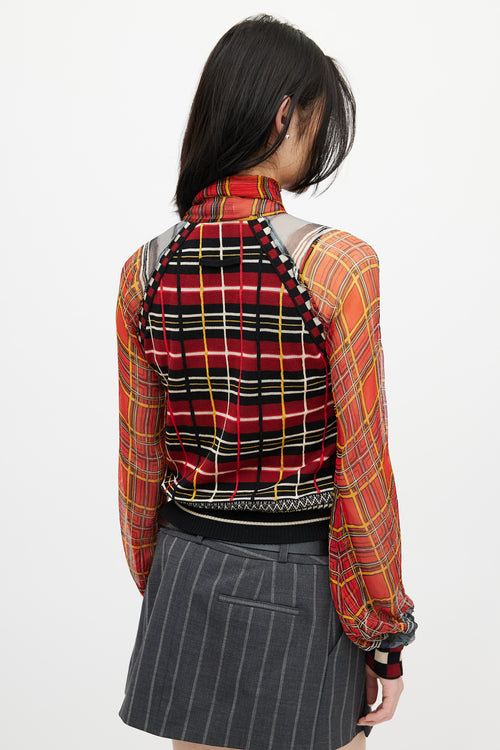 Jean Paul Gaultier Red & Multicolour Plaid Knit Scarf Top