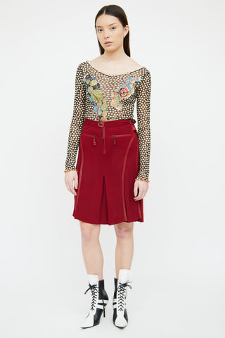 Jean Paul Gaultier Red Mesh & Leather Buckle Skirt