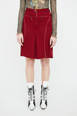 Jean Paul Gaultier Red Mesh & Leather Buckle Skirt