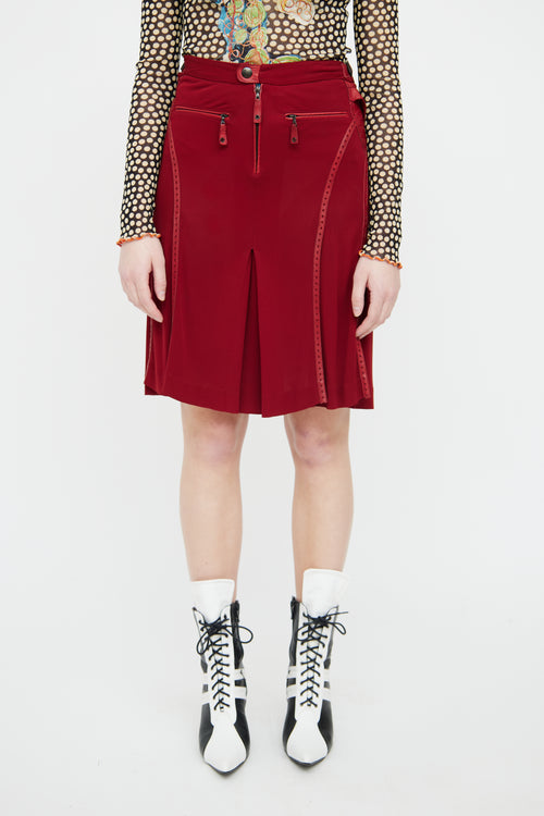Jean Paul Gaultier Red Mesh & Leather Buckle Skirt