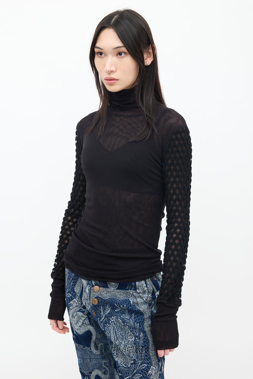 Jean Paul Gaultier Soleil Black Mesh Layered Turtleneck Top