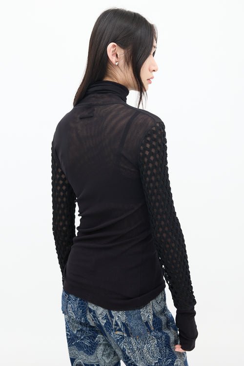 Jean Paul Gaultier Soleil Black Mesh Layered Turtleneck Top