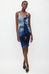 Jean Paul Gaultier Soleil Blue & Black Mesh Printed Dress