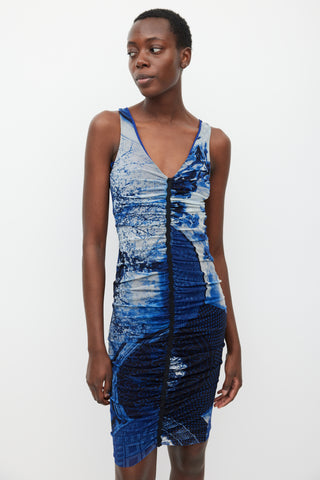 Jean Paul Gaultier Soleil Blue & Black Mesh Printed Dress