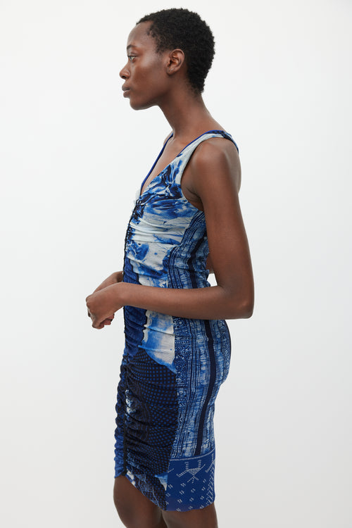 Jean Paul Gaultier Soleil Blue & Black Mesh Printed Dress