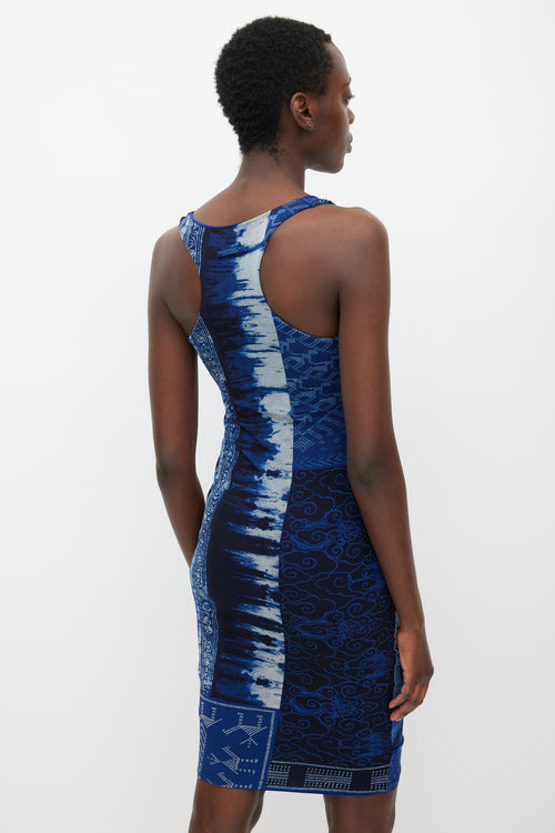 Jean Paul Gaultier Soleil Blue & Black Mesh Printed Dress