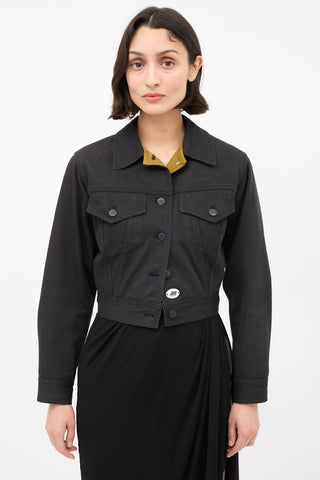 Jean Paul Gaultier Vintage Black Denim Cropped Logo Button Jacket