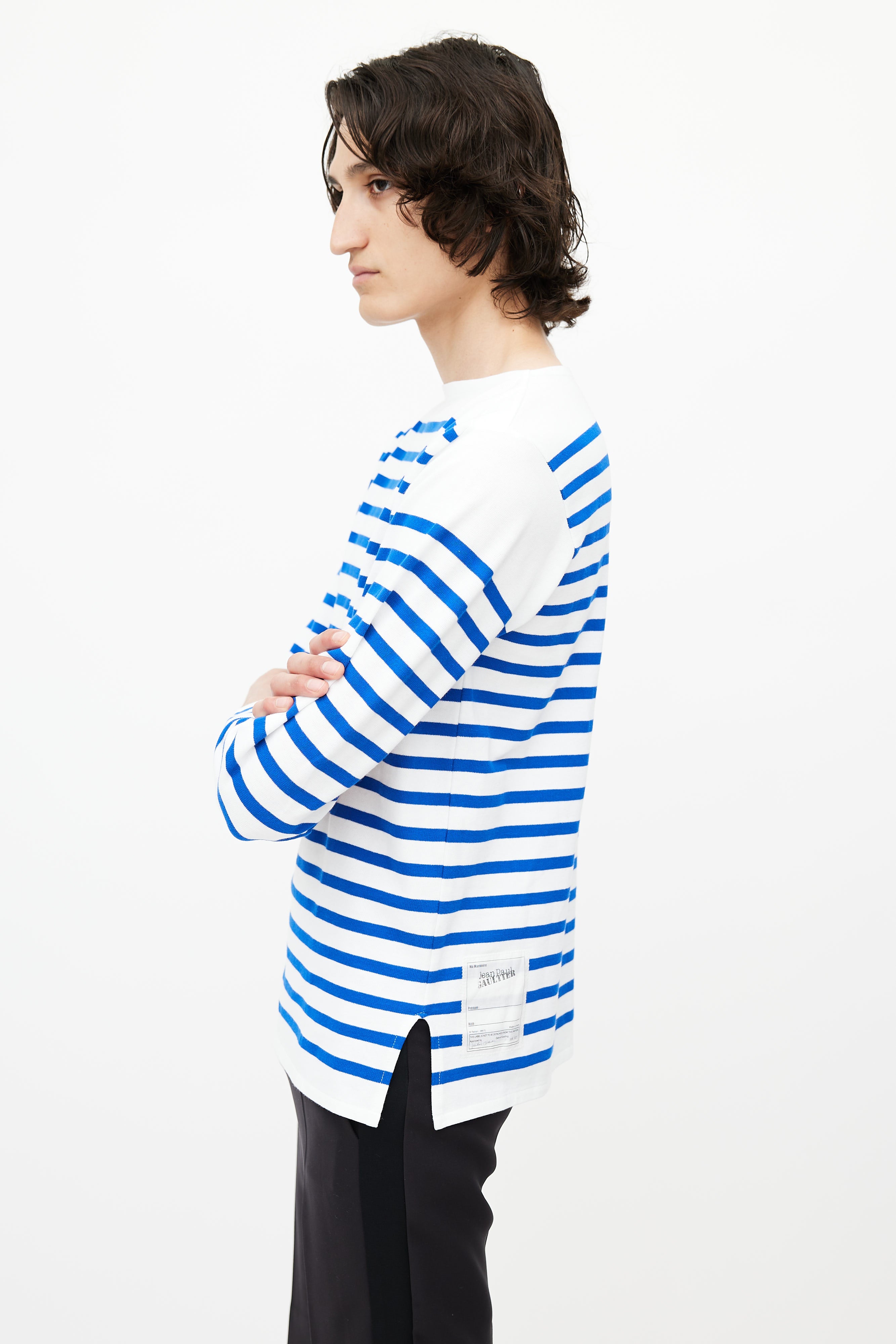 Jean Paul Gaultier White Blue Stripe Sailor Top VSP Consignment jean-paul-gaultier-white-blue-stripe-sailor-top-vsp-consignment