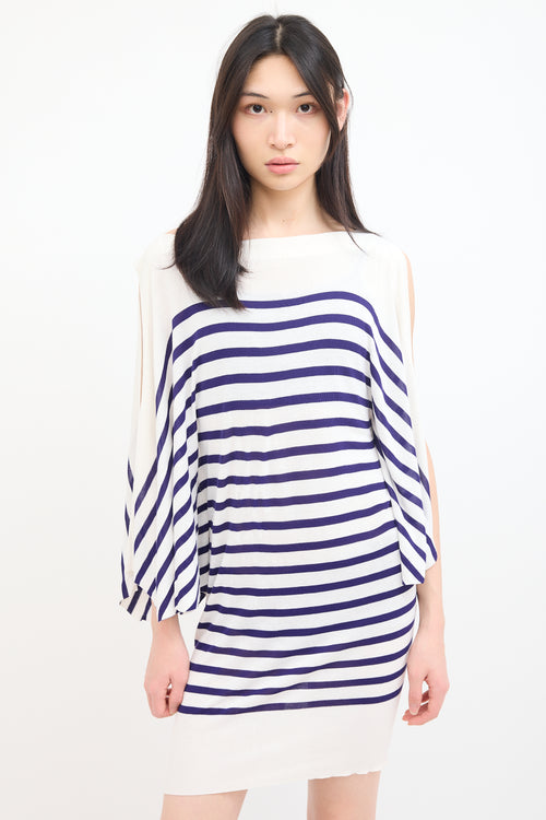 Jean Paul Gaultier White & Blue Striped Open Sleeve Dress