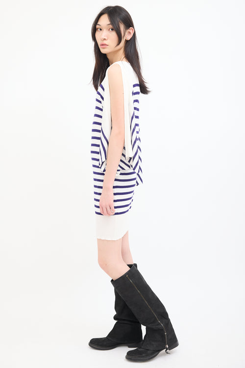 Jean Paul Gaultier White & Blue Striped Open Sleeve Dress