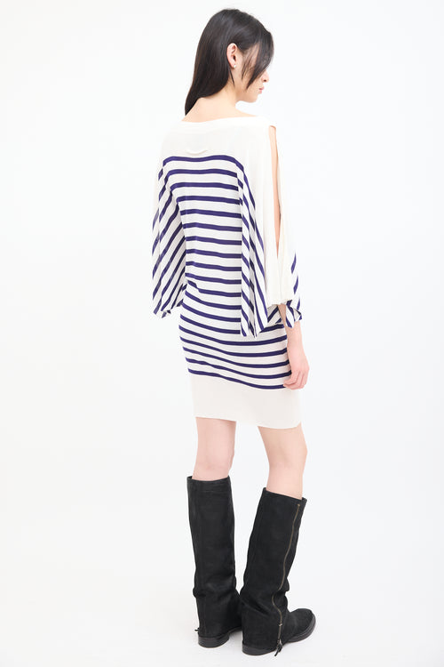 Jean Paul Gaultier White & Blue Striped Open Sleeve Dress