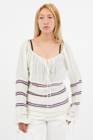 Jean Paul Gaultier White & Purple Pleated Tiered Top