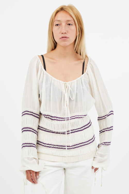 Jean Paul Gaultier White & Purple Pleated Tiered Top
