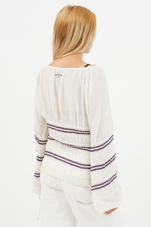 Jean Paul Gaultier White & Purple Pleated Tiered Top