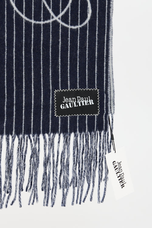 Jean Paul Gaultier Wool Stripe Logo Scarf
