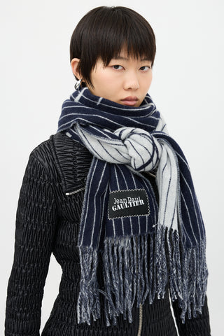 Jean Paul Gaultier Wool Stripe Logo Scarf