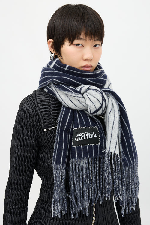 Jean Paul Gaultier Wool Stripe Logo Scarf