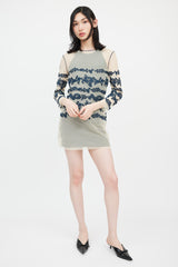 Jean Paul Gaultier X La Perla Beige & Navy Floral Mesh Dress