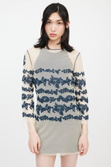 Jean Paul Gaultier X La Perla Beige & Navy Floral Mesh Dress