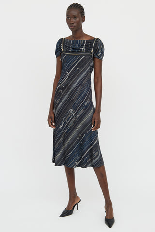 Jean Paul Gaultier Blue & Grey Zipper Printed Dress